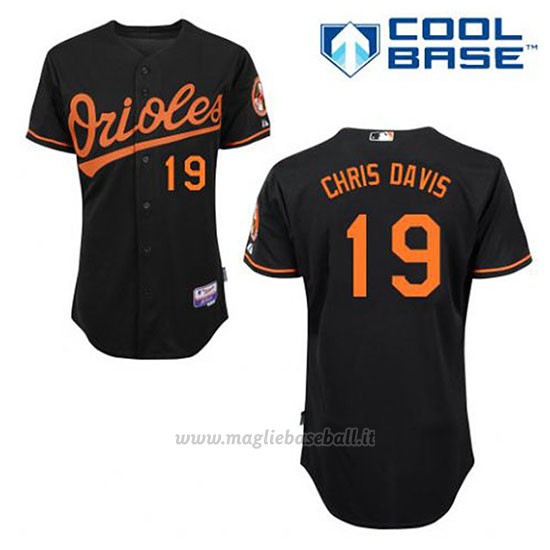 Maglia Baseball Uomo Baltimore Orioles 19 Chris Davis Nero Alterner Cool Base